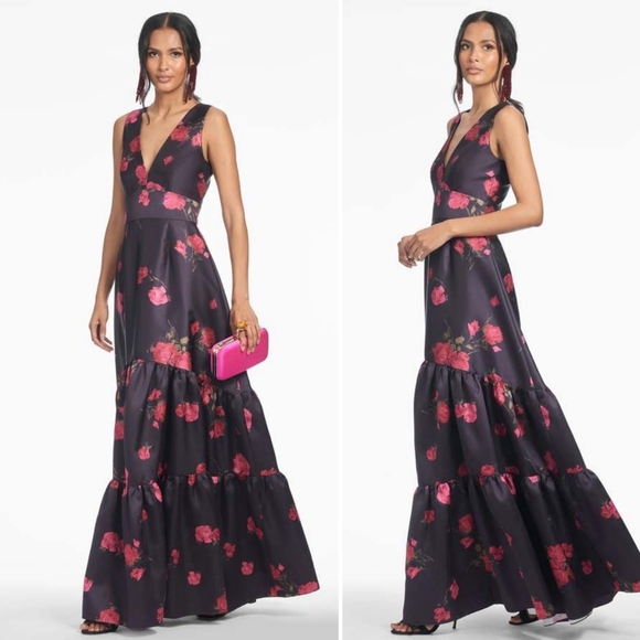 🪷NWT Sachin & Babi Rori Malbec Tea Blooms Gown - Picture 5 of 13